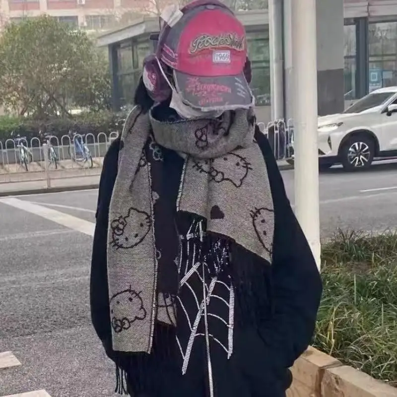Sanrios Hello Kittys Scarf Kawaii Japanese Style Scarf Lolita Uniform Decoration Winter Keep Warm Anime Cartoon Girls Gift