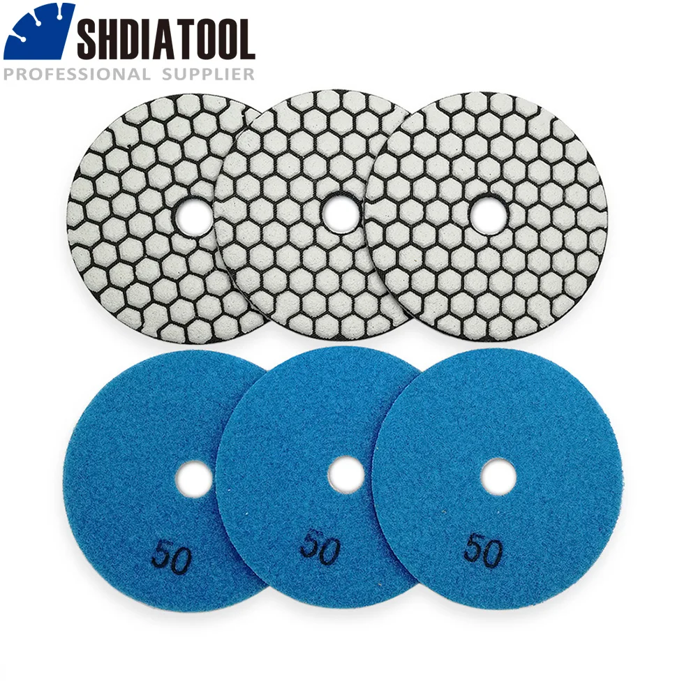 Diamond Dry Polishing Pads for Granite and Marble - 6 Pack, Flexible Resin Sanding Discs, 100mm Stone Polisher, 4-inch Diameter