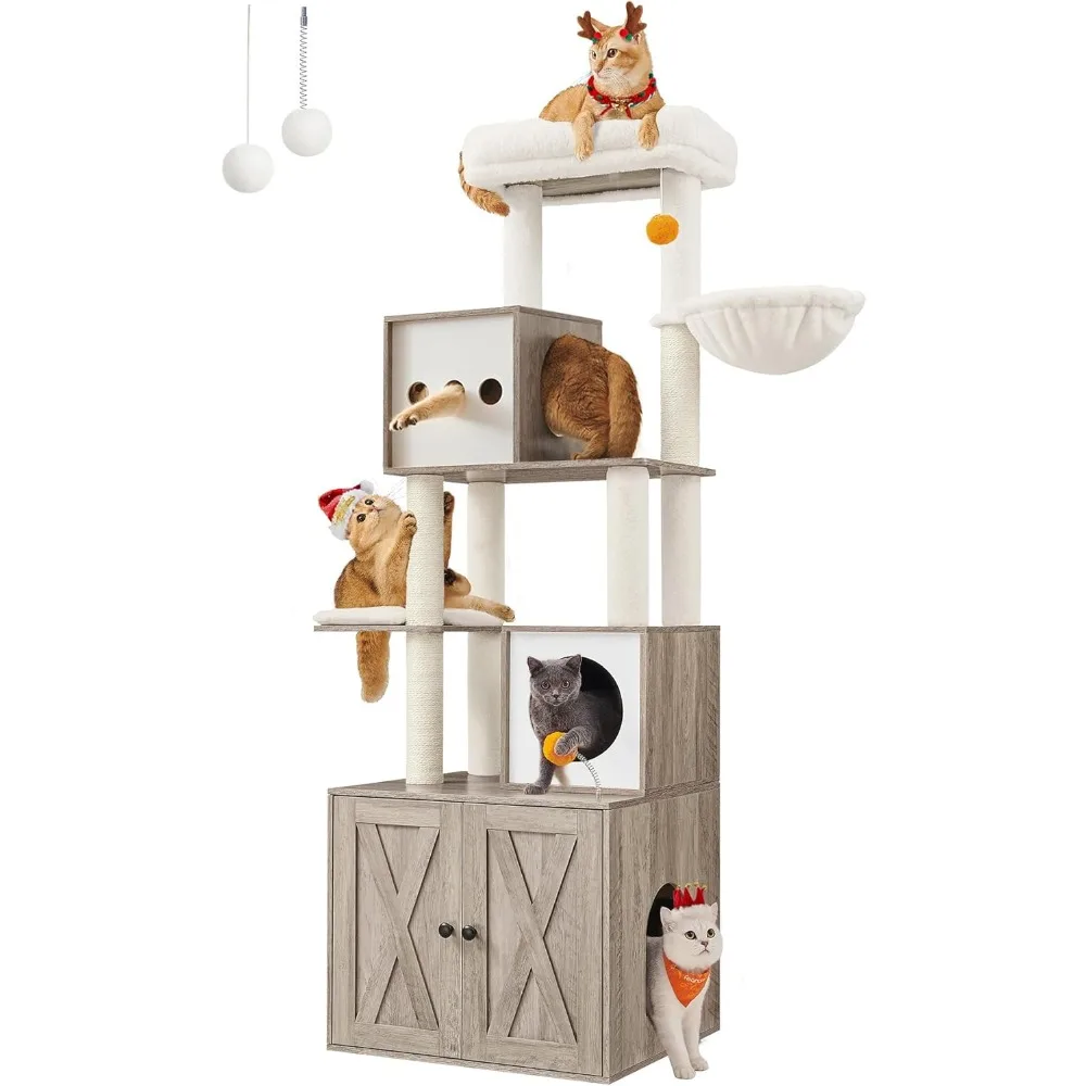

Cat Tower with cat litter basin, 72.8-inch pet apartment, with scratching pillars, cave, basket and washable mat, cat tree