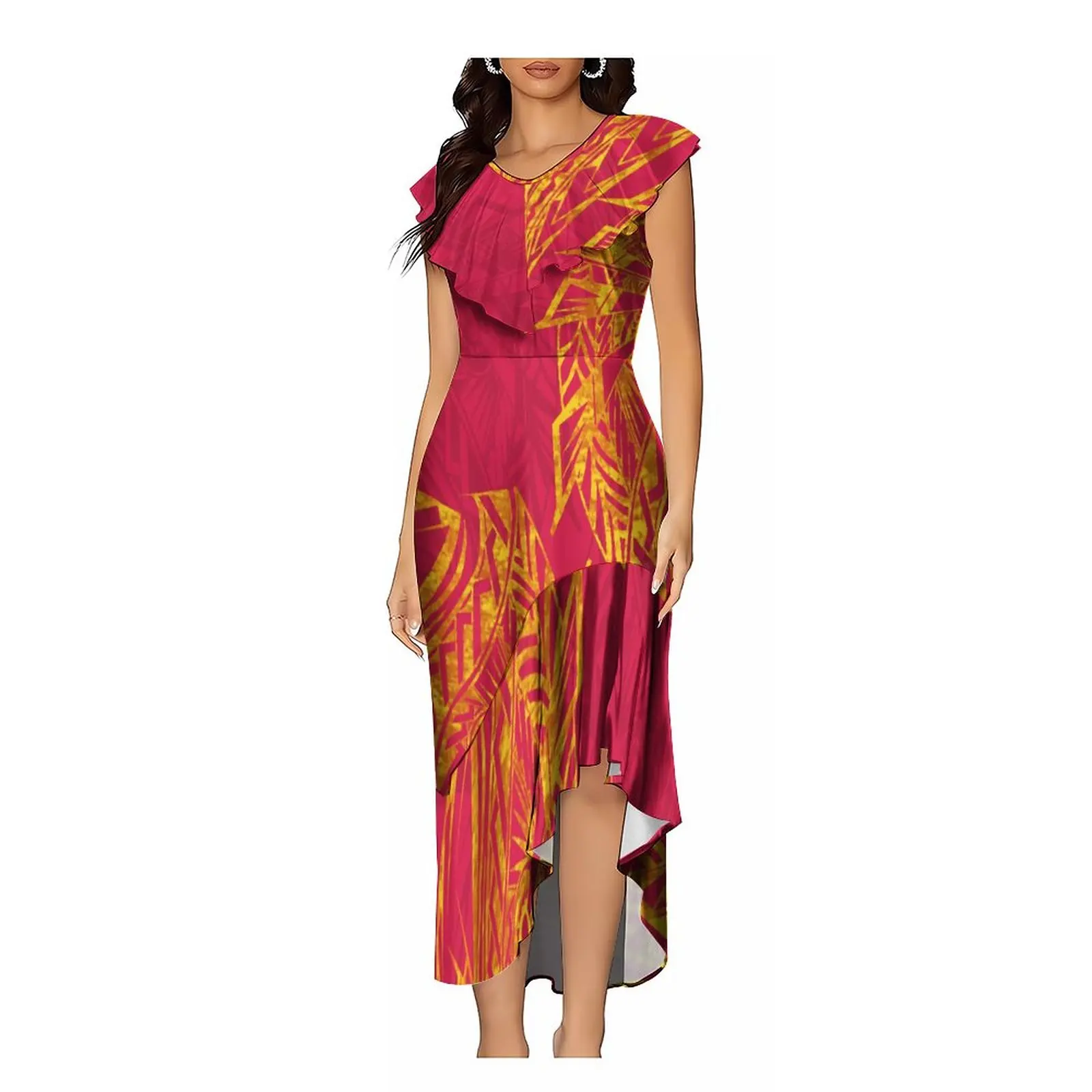 

Summer Dress Irregular Hemline Custom Polynesian Tribal Ethnic Style Dress Comfortable High Quality Fabric Banquet Dress