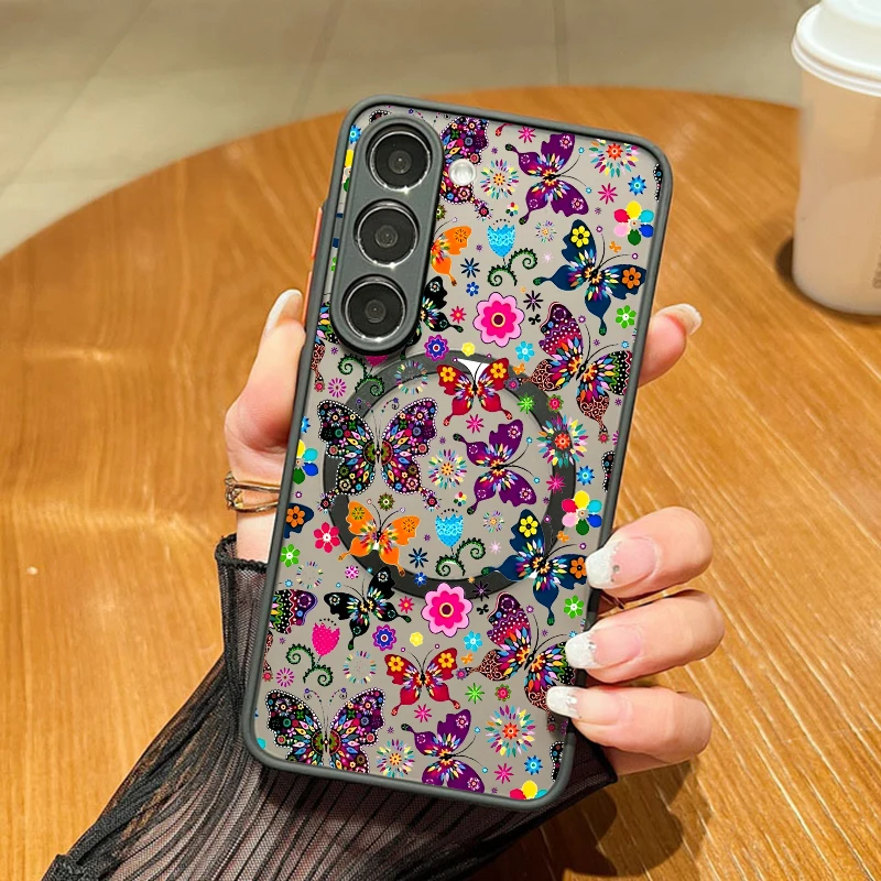 Butterfly Patterned Magnetic Phone Case with Acrylic Back Cover