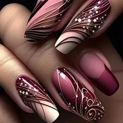 Ladder-Shaped Floral Ombre French Press-On Nails with Glue Strips - 24 Piece Set (1)
