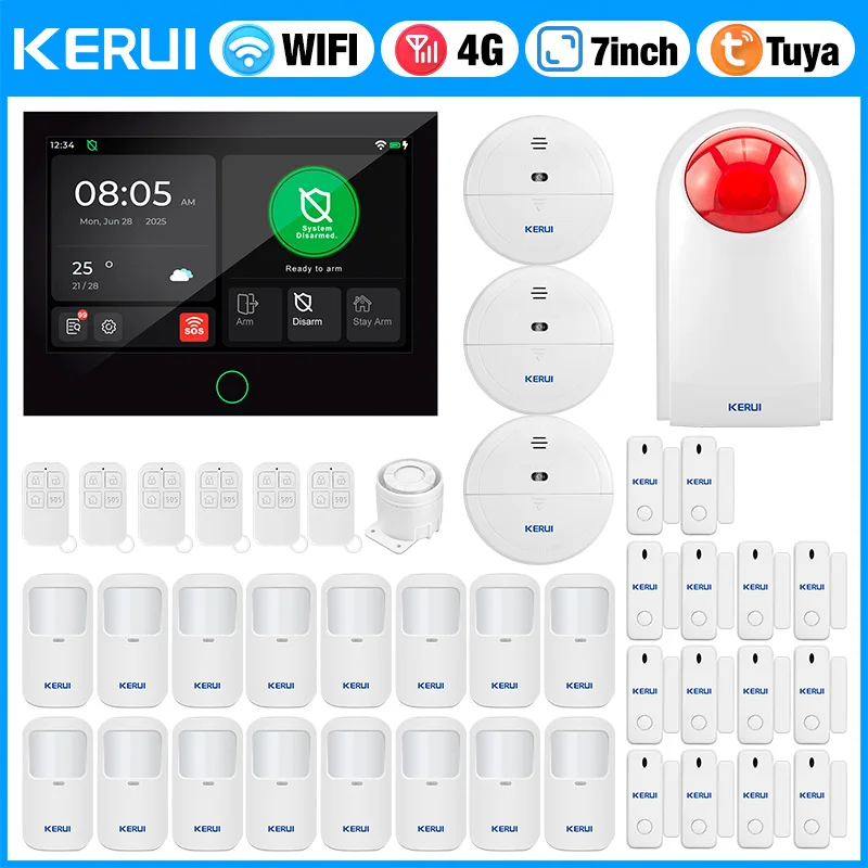 4G WIFI Home Alarm System 7 inch Large Touch Screen Alarm Panel Tuya Smart Anti-
