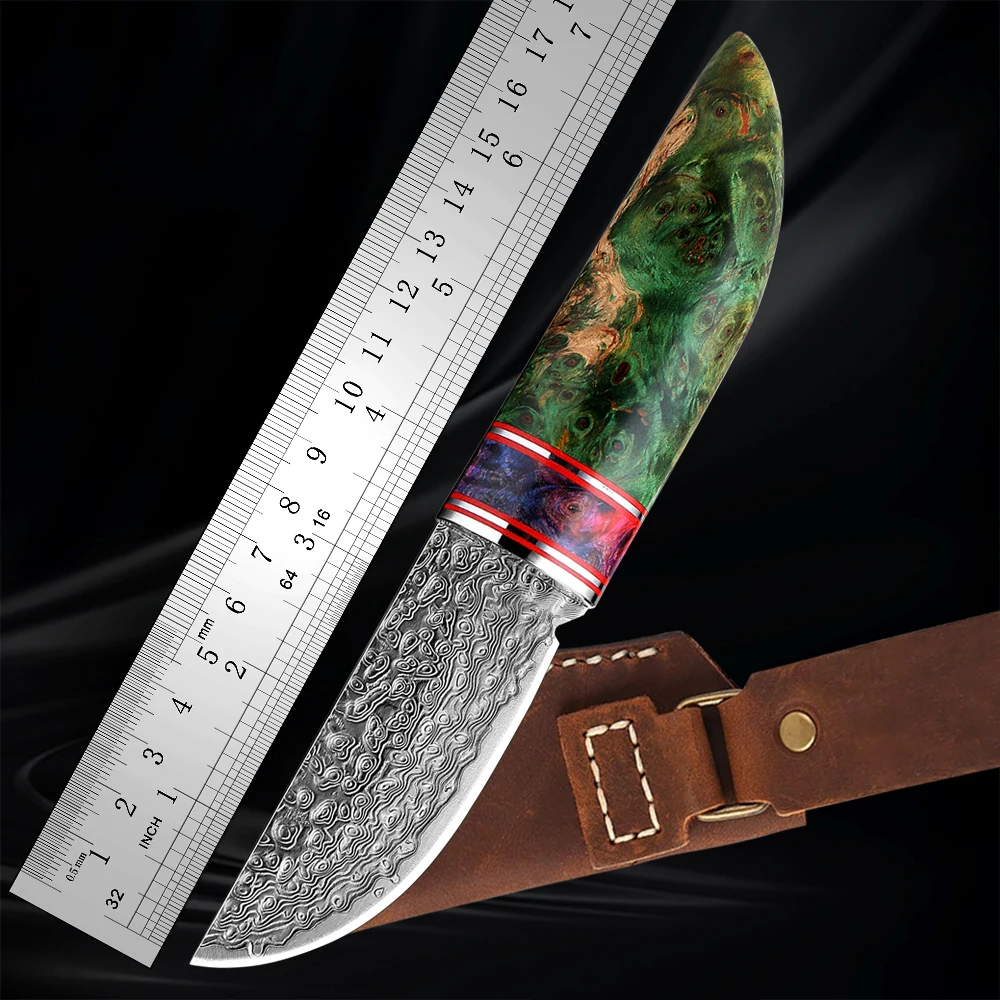 

Handmade Forged Sharp Straight Knives Damascus Steel camping Hunting Knife Portable survival Tactical Knives Leather sheath