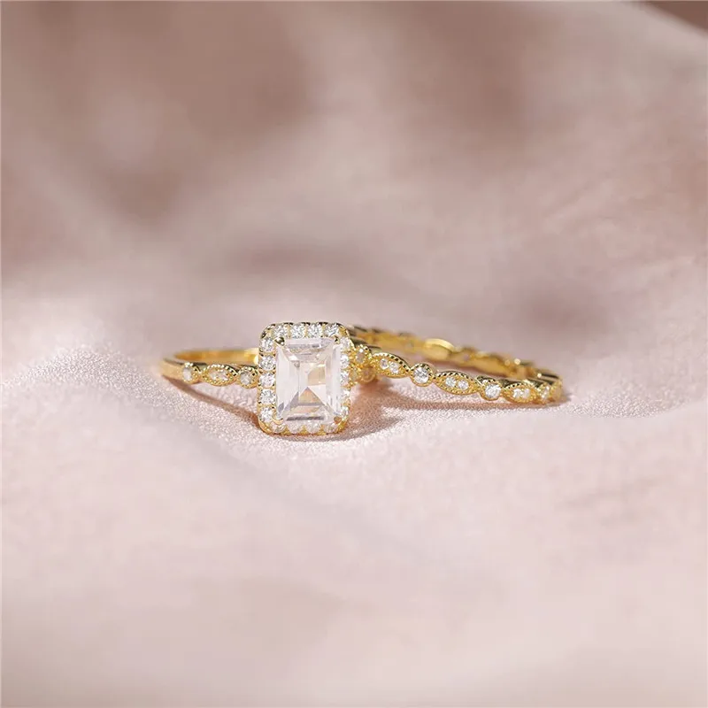 2CT 925 Sterling Silver Bridal Ring Sets Emerald Cut CZ Engagement Rings Vintage Promise Rings Marquise Wedding Bands for Women