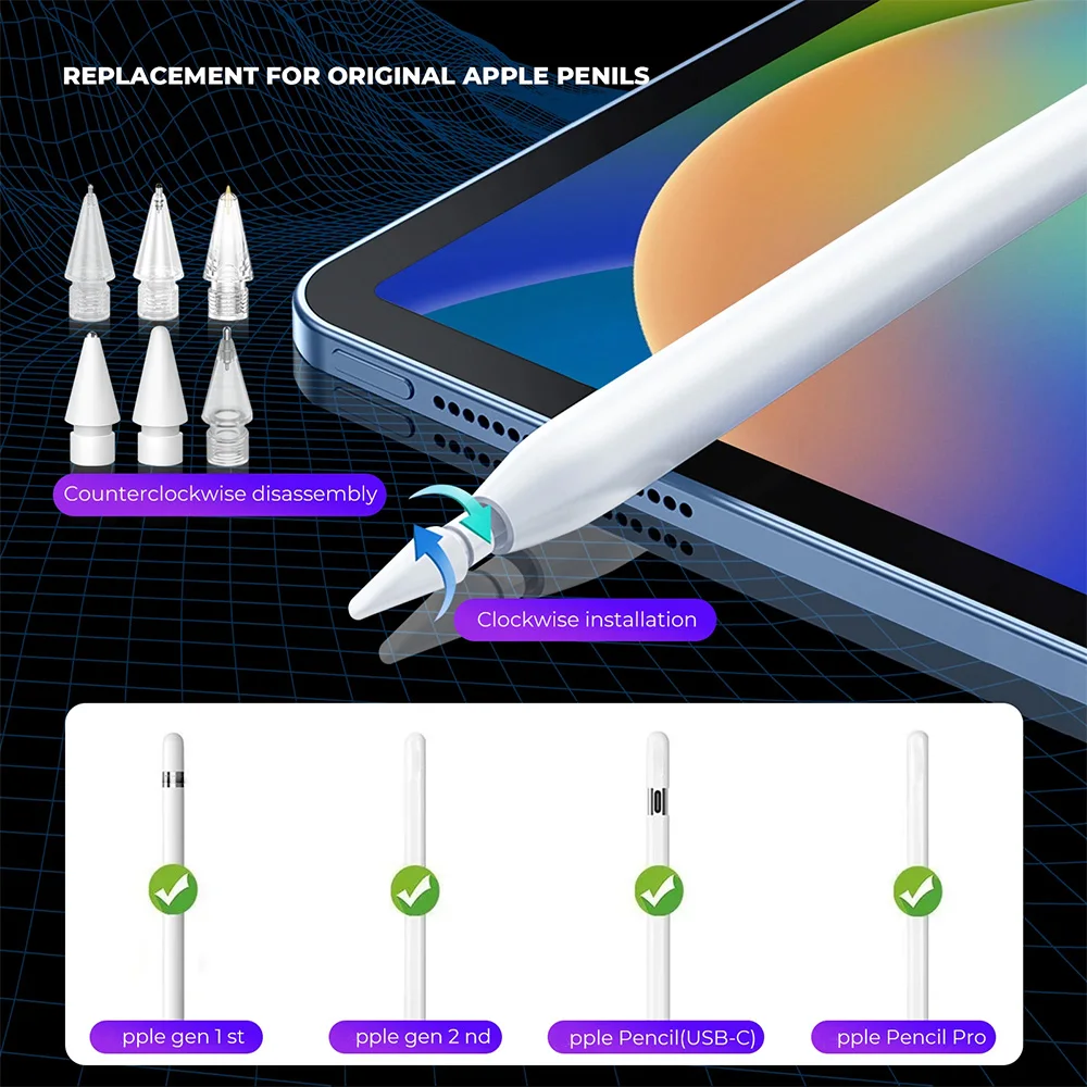 Dünne, weiche Spitzenersatz: 4 Stück/6 Stück Bleistiftminen für Apple Pencil 1/2/3rd (USB-C)/Pro – Detail 5