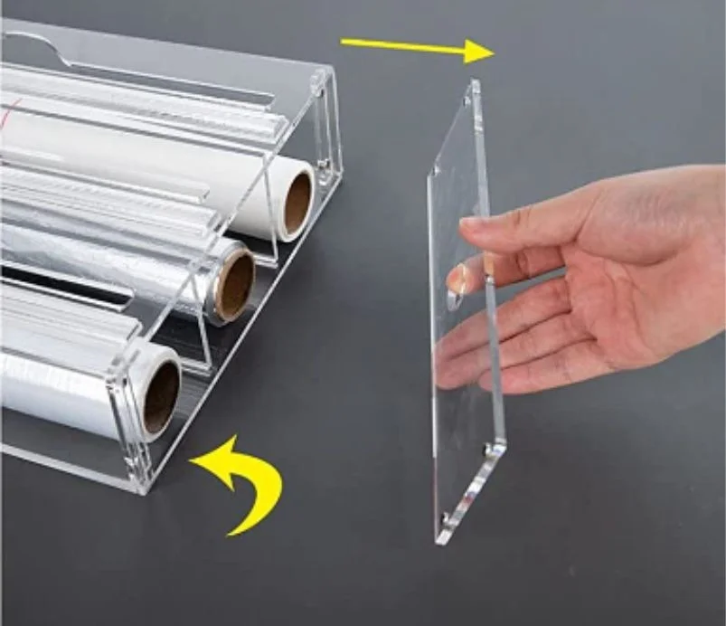 New 3 IN 1 Plastic Wrap Dispenser with Cutter Food Wrap Cling Film Storage Organizer Acrylic Foil Organizer for Kitchen Drawer