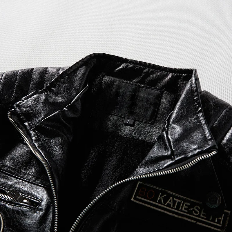 Leather Jacket Men Winter Fleece Motorcycle PU Leahter Jacket Male  Stand Collar Casual Windbreaker Ropa De Hombre Slim Coat 7XL