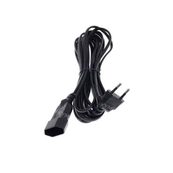 Europea Angled Power Extension Cable, 2 - Prong EU Plug to Socket, 90 Degree Bend (5m Black)