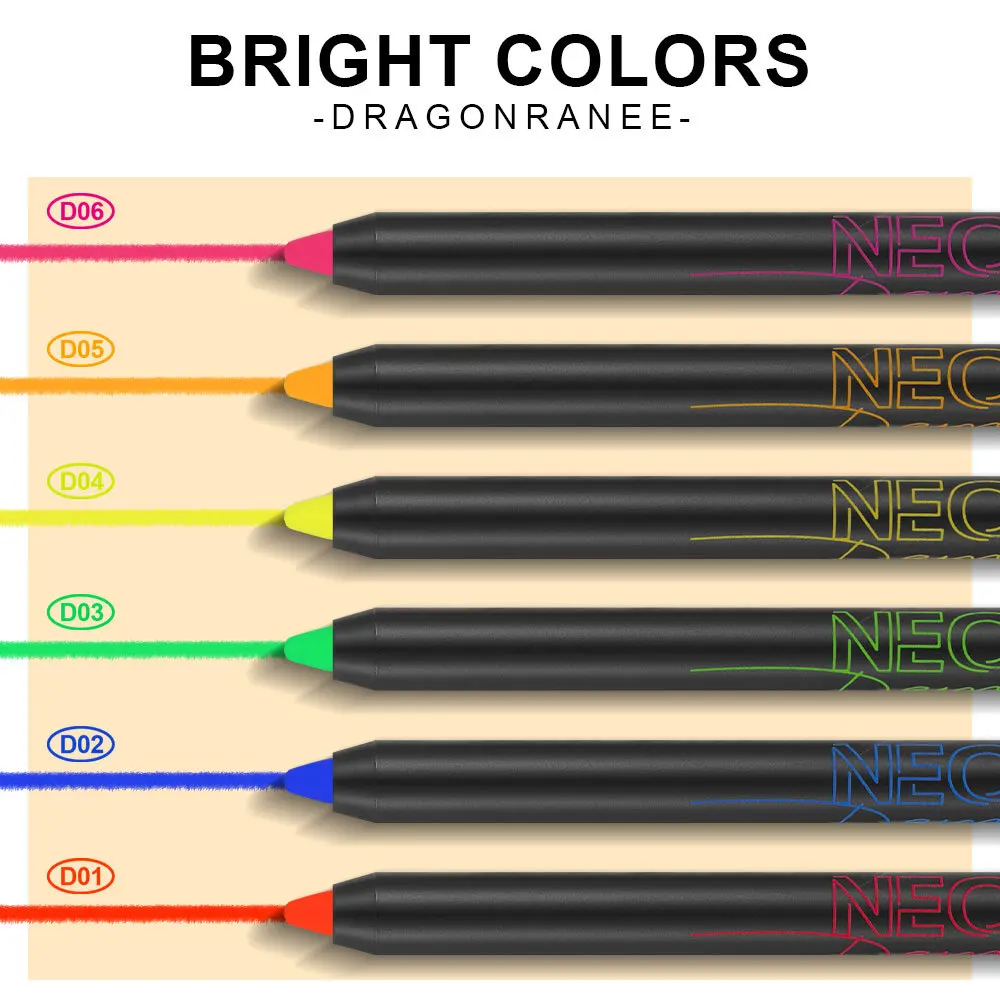 Dragon Ranee 6colors/set Eyeliner Foam Pencil Case Color Fluorescent Eyeshadow Non-smudgy Lasting Halloween costume