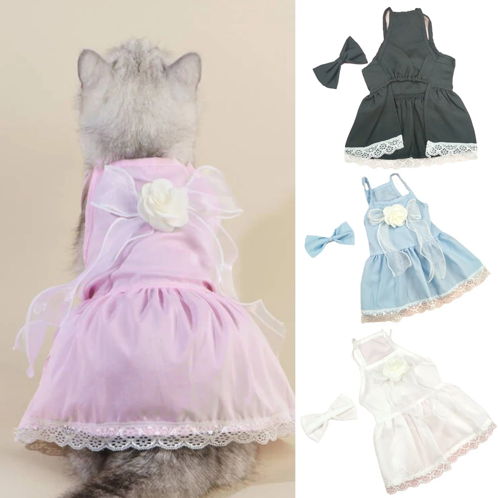 

Pet Princess Dress Sweet Dog Wedding Dress Camellia Flower Dress With Bowknot Dog Dress Cat Skirt Pet Clothing Pet Supplies
