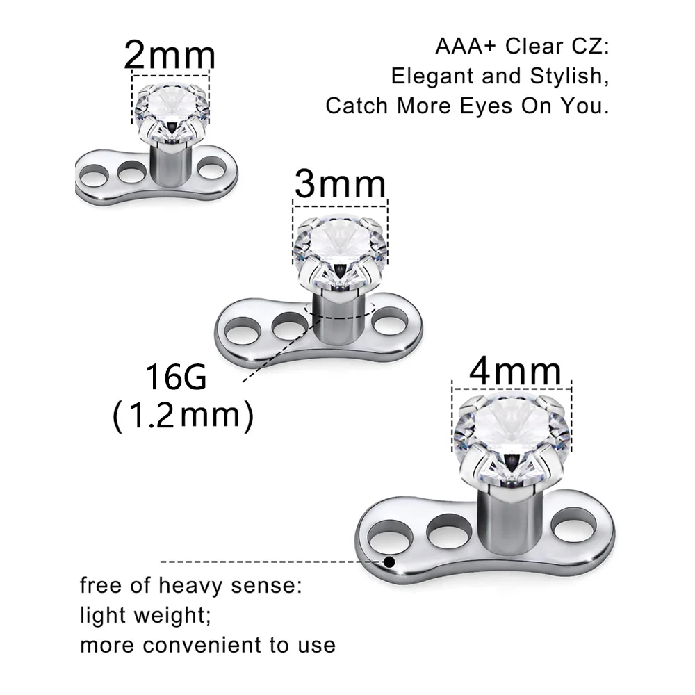 10Pcs F136 Titanium Microdermal Surface Internally Threaded Gem Ends Dermal Skin Diver Hide Medusa Piercing Body Jewelry