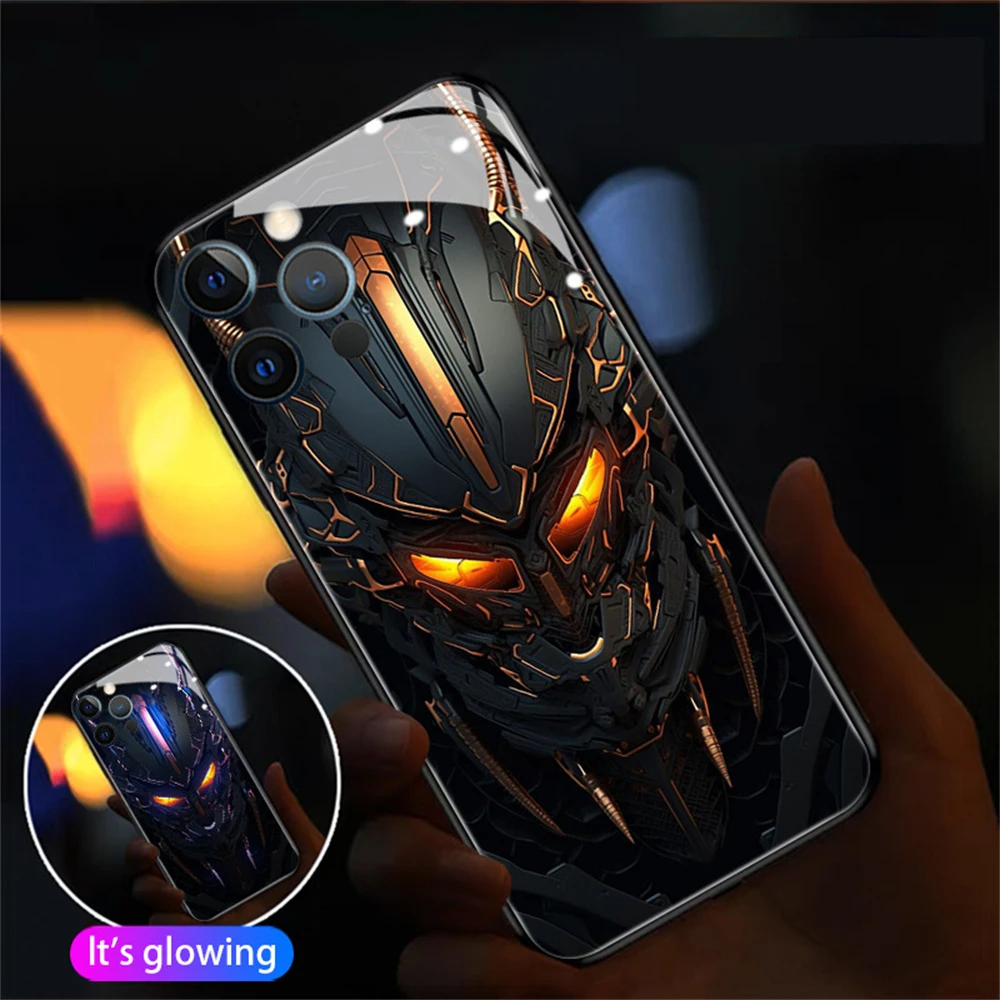 

Dark War Armor Sound Control LED Flash Cases For Samsung S24 S23 S22 S21 S20 FE Note 10 20 Plus Ultra A54 Luminous Glass Cover