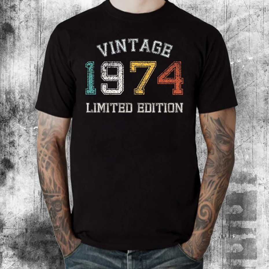 

Vintage Born In 1974 T-Shirt Streetwear Original 1974 T Shirt Men Retro Made In 1974 Birth Year Gift Tshirt Tees Tops Clothing