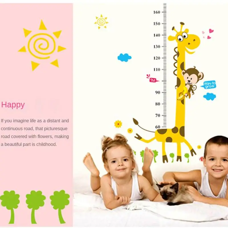 Cartoon Animals Height Measure Wall Stickers For Kid Rooms Animals Zoo Vinyl Growth Chart Ruler Living Room Decor Children Gift wall sticker height sticker wall stickers