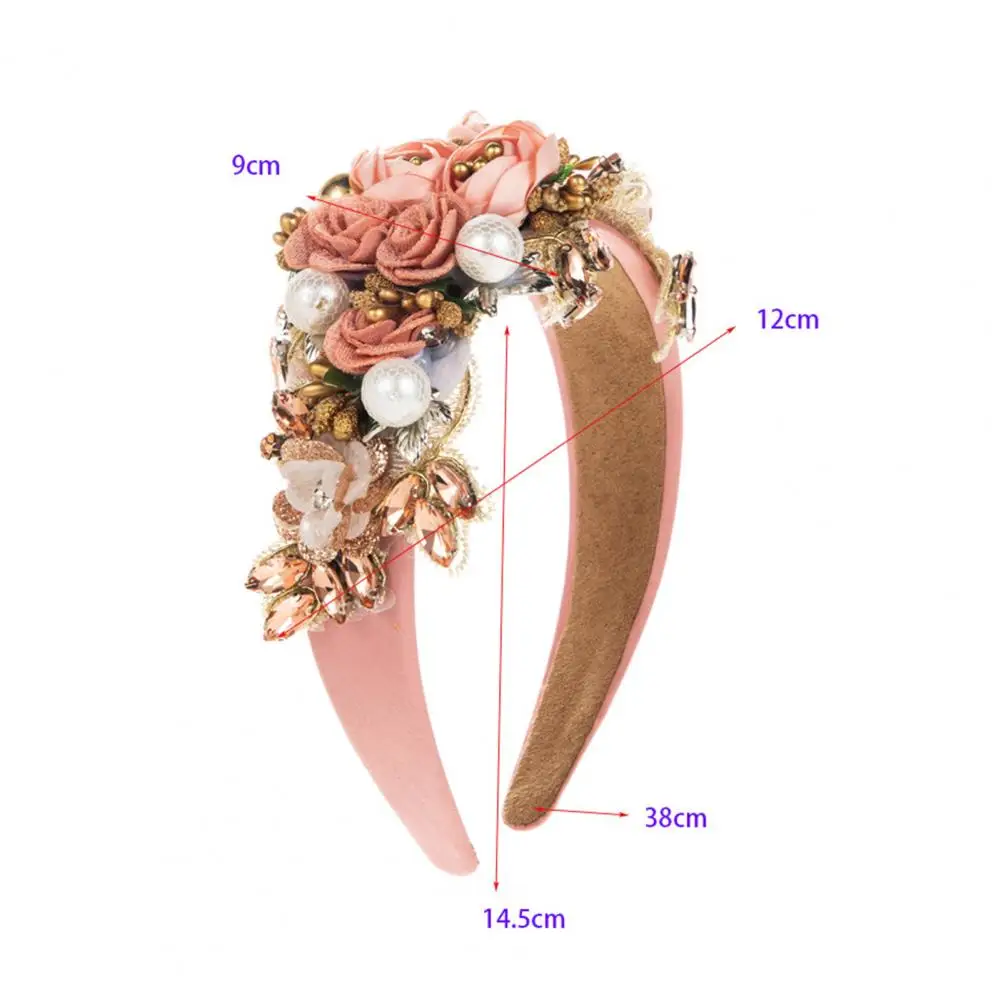 Vintage Women's Hair Hoop Wide Luxury with Fake Flower Faux Pearl Shiny Rhinestone Decor Anti-slip women hair hoop