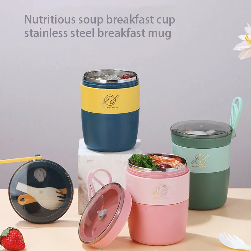 Mini Thermal Lunch Box Food Container With Spoon Stainless Steel Vaccum