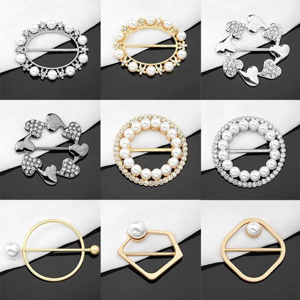New Fashion Corner Hem Waist Knotted Brooches Crystal Pearl Metal Hijab Scarf Ring Button Shirt T-shirt Fixed Buckle Accessories hijab scarf accessories