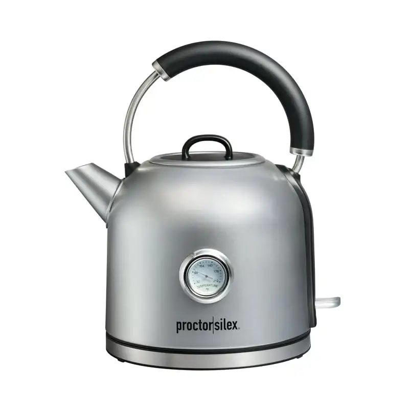 

Electric Dome Kettle, 1.7 Liter Capacity, Temperature Gauge, Stainless Steel, 41035