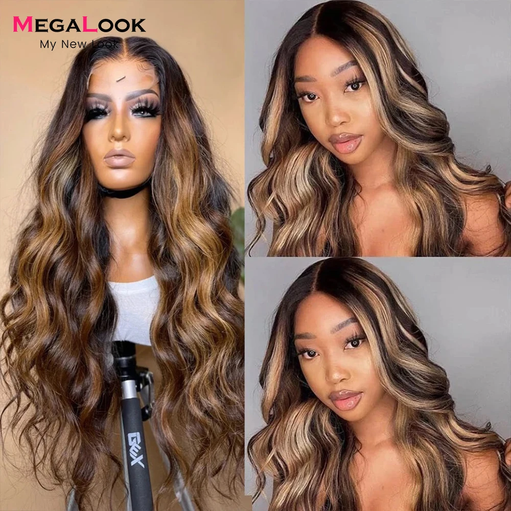 13x4 Hd Transparent Lace Front Wig Highlight Body Wave Wig Human