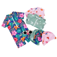 Elinfant Baby 0-2Y Newborn Infant Toddler Baby Boy Girl Swimsuit Short Sleeve Swimwear Beachwear Suit With Hat 2
