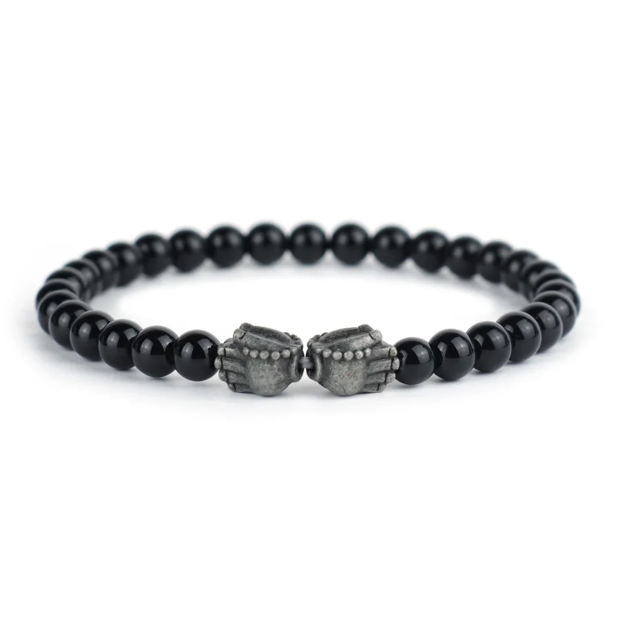 Men Viking Bracelet Lava Obsidian Stone Beaded