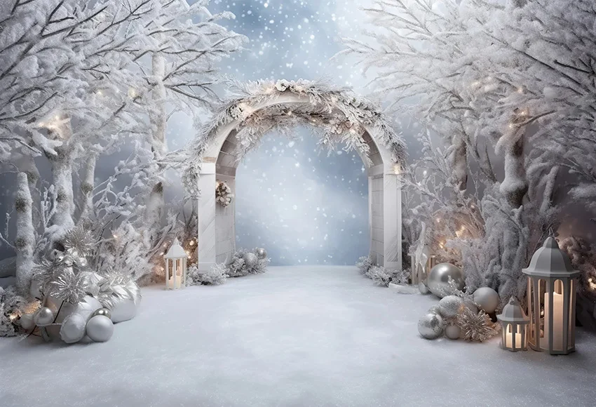 Mehofond Photography Background Winter Christmas Arch Forest Snow Xmas Tree Kid Family Party Portrait Decor Backdrop Photo Studi