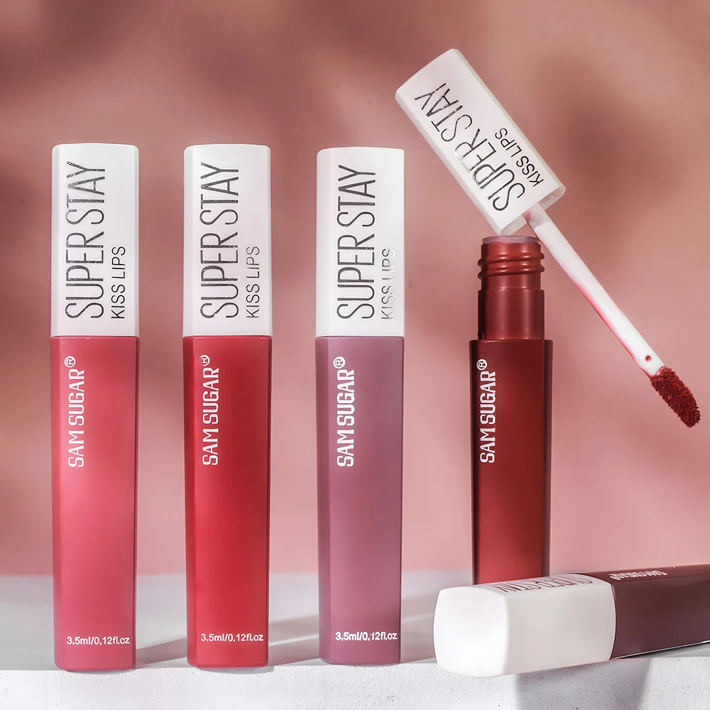 SAM SUGAR Kiss Stick Matte Lip Glaze Mist Surface Non stick Cup Holding Makeup Color Visible Lip Gloss Waterproof Velvet Lipstic 3