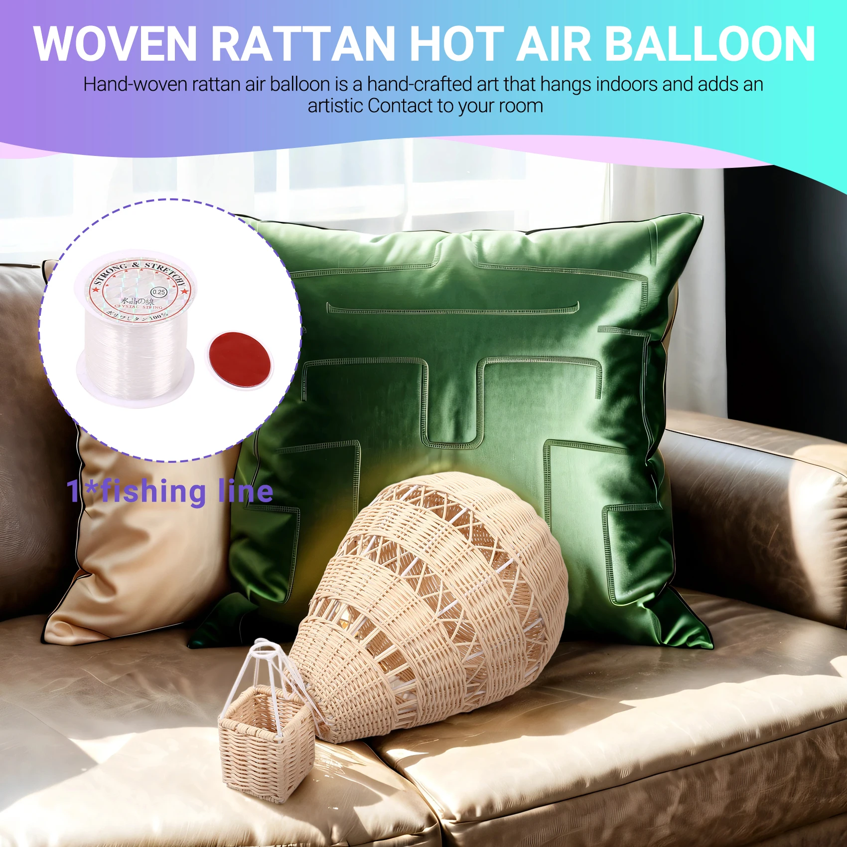 A73E-Hand-Woven Rattan Hot Air Balloon Children's Room Wall Decoration Bohemian Nursery Decoration Photo Props