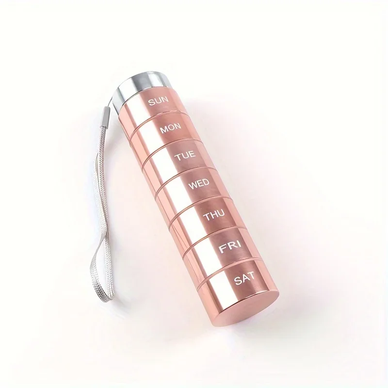 Metal Pill Organizer Weekly Waterproof Travel Pill Box Portable Travel Bottle 7 Day Pill Case to Hold Vitamins Supplements
