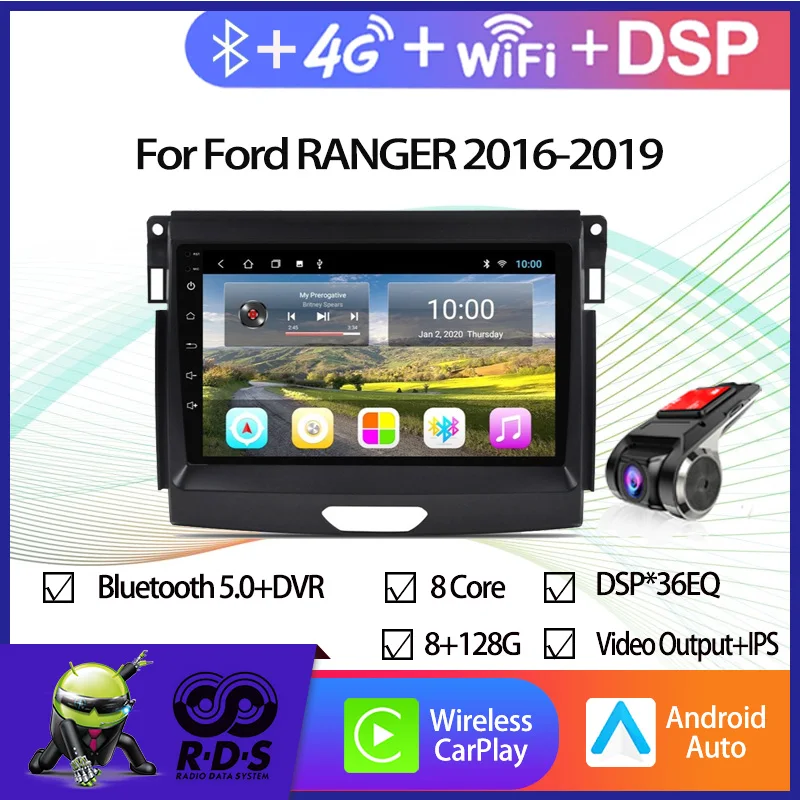 

Android 11 8G+128G Car GPS Navigation For Ford RANGER 2016-2019 With RDS BT Mirror-Link Wifi Aux 4G AHD DSP CARPLAY