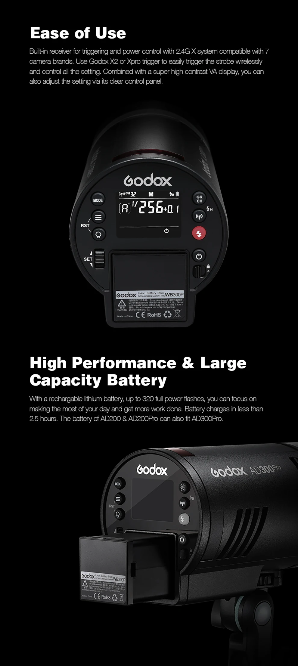 In Stock Godox AD300Pro Outdoor Flash Light 300Ws TTL 2.4G 1/8000 HSS with Batte