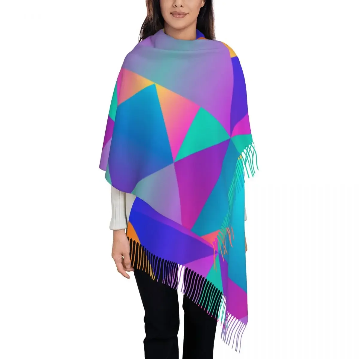 

Abstract Color Block Women's Tassel Shawl Scarf Fashion