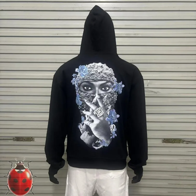 IH NOM UH NIT Lady Face Covering Pearl Mask Purple Flower Print Hoodie Sweatshirt Men Women Oversize Casual Sweatshirts Kanye