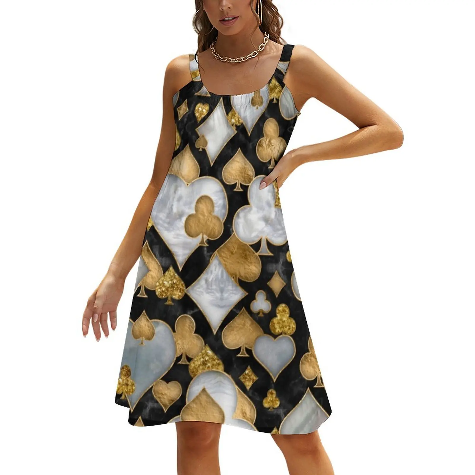 

Card Suits Symbols pattern - Black, Pearl and Gold Beach Sling Skirt luxury woman evening dress Women's summer dress