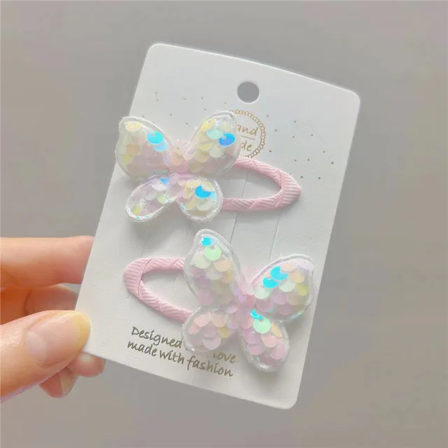 2PCS Princess Sequin Fish Scale Butterfly Cute Girls Hairpins Children Headwear Hairgrip Hair Clips Barrettes Hair Accessories