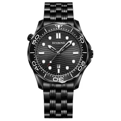 BINBOND Ultra - Thin Sea Horse Series Quartz Watch - Men's Casual Fashion, Waterproof, Luminous, Sports & Business Timepiece (Steel black)