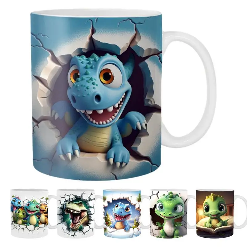 

3D Christmas Coffee Cup Ceramic Coffee Mugs With 3D Flat Painted Cute Dinosaur Design gift mugs tea mug portable coffee mugs