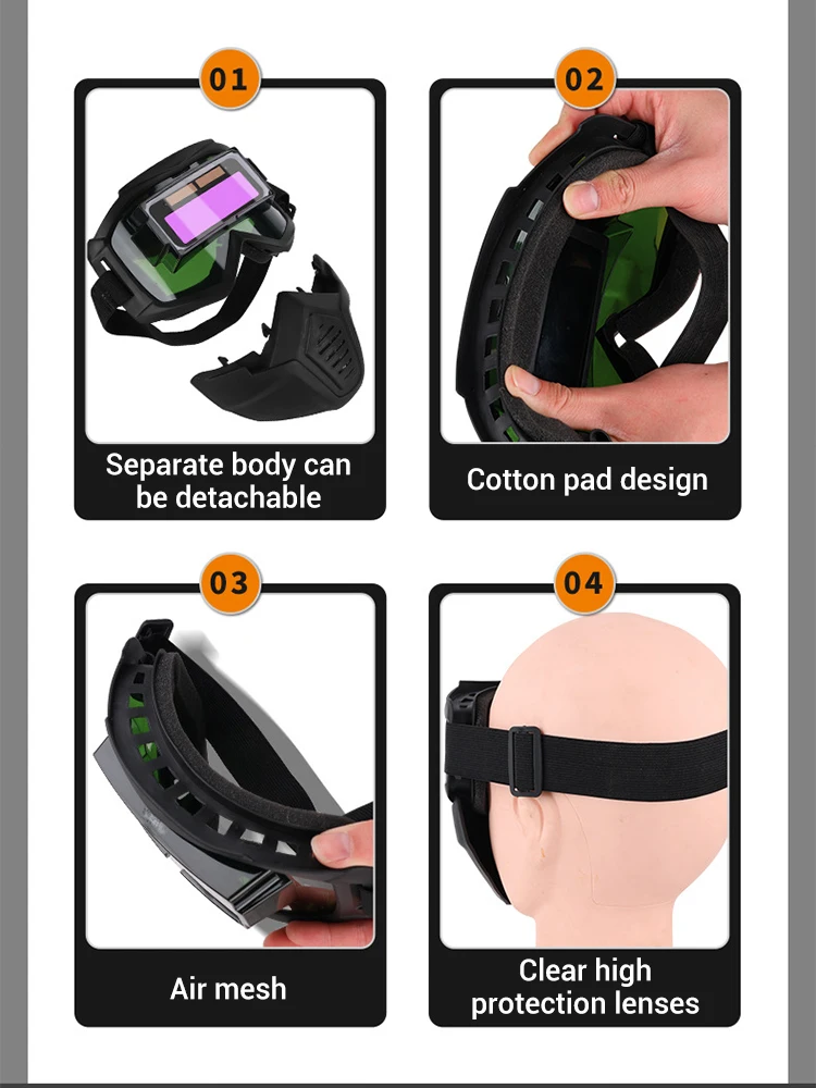 Auto Darkening Welding Glasses Adjustable Band Detachable Welder Mask Impact Resistant Split Type Face Protector