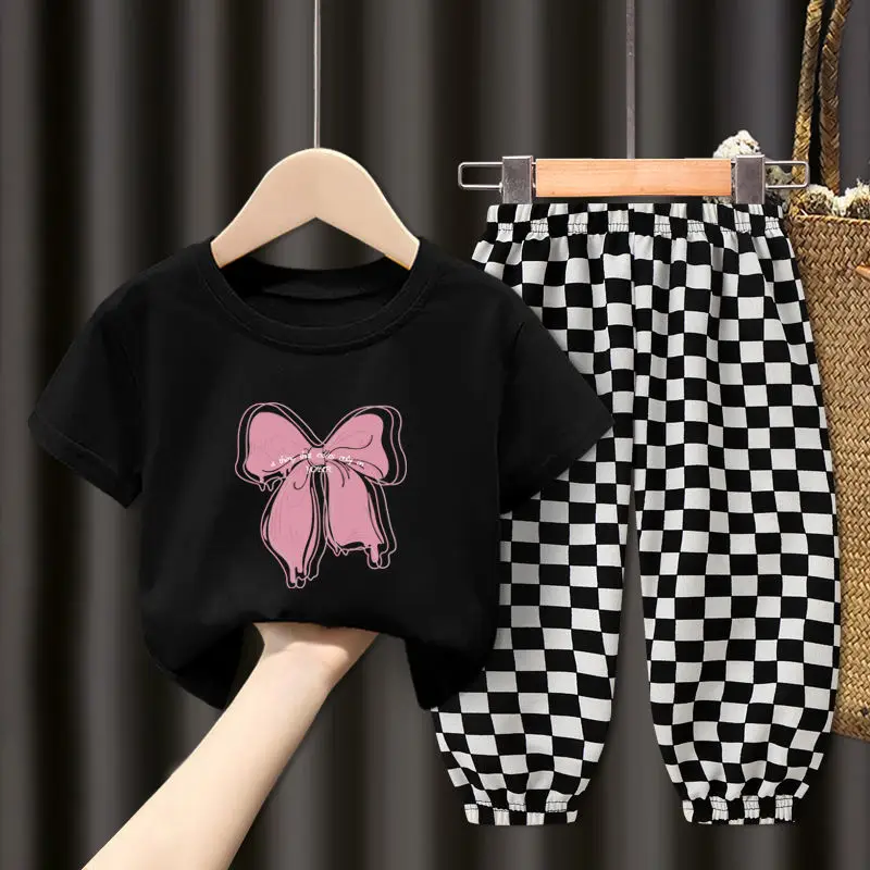 

2022 Summer New Girls Two-piece Suit Children's Short-sleeved T-shirt Tops Anti-mosquito Pants Temperament Baby Boys