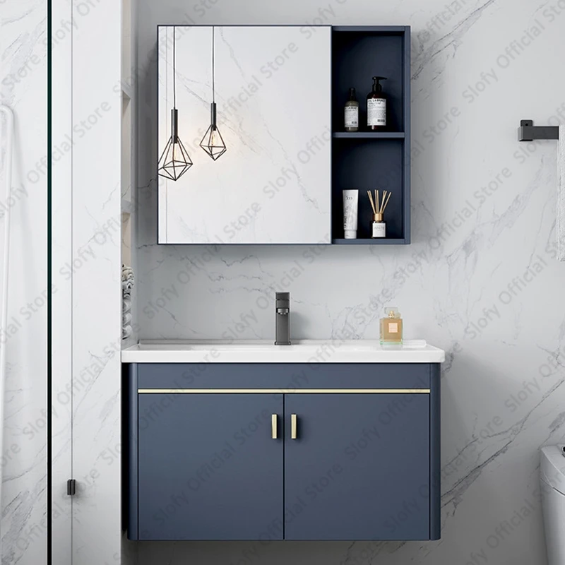 Multifunctional Bathroom Vanity Beauty Mirror Cabinet Integrated With Artistic Ceramic Vessel Sink Modern Bathroom Furniture