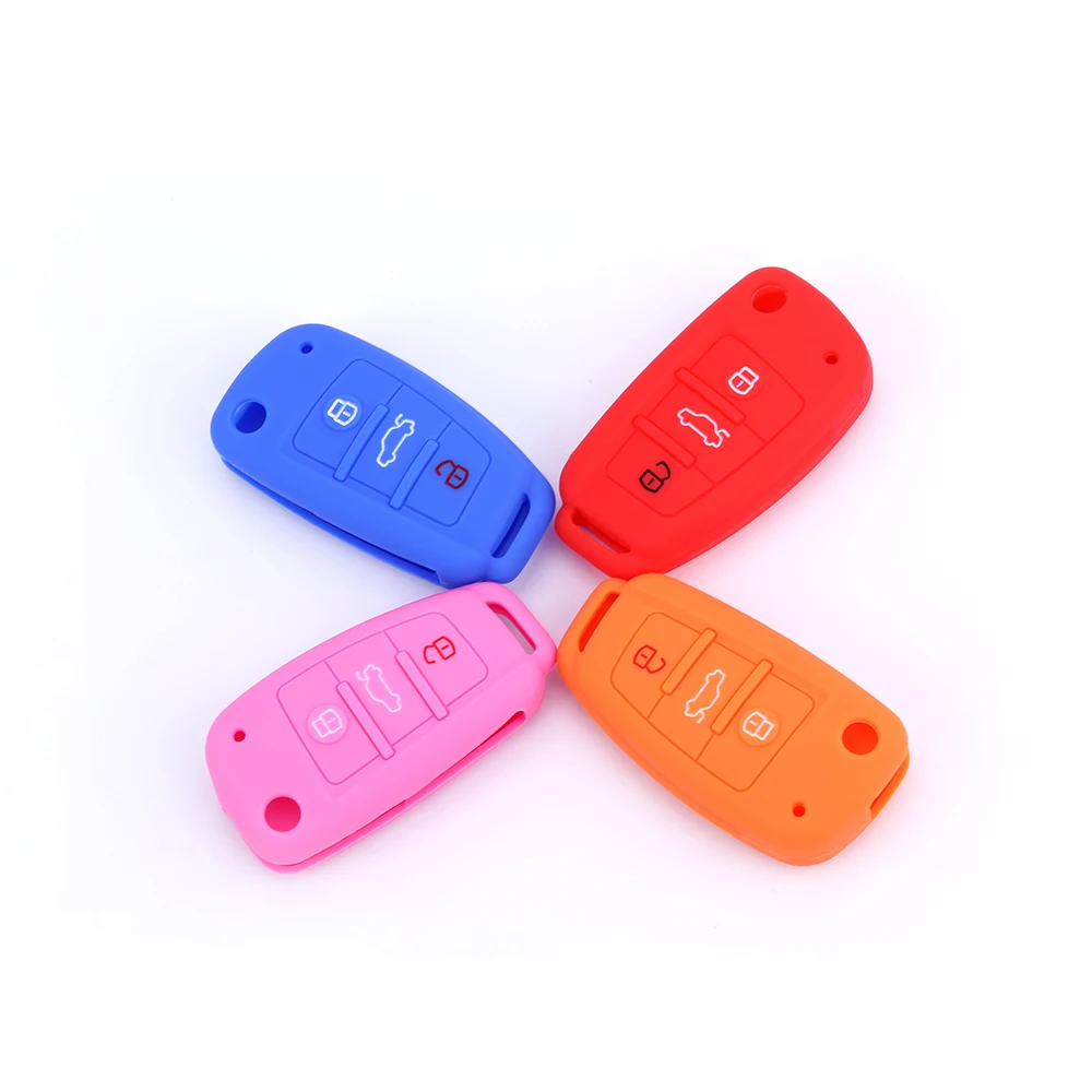 Silicone Cases Protector Cover For Audi A1 A3 A6 Q2 Q3 Q7 TT TTS R8 S3 S6 RS3 RS6 3 Buttons Folding Remote Control Car key