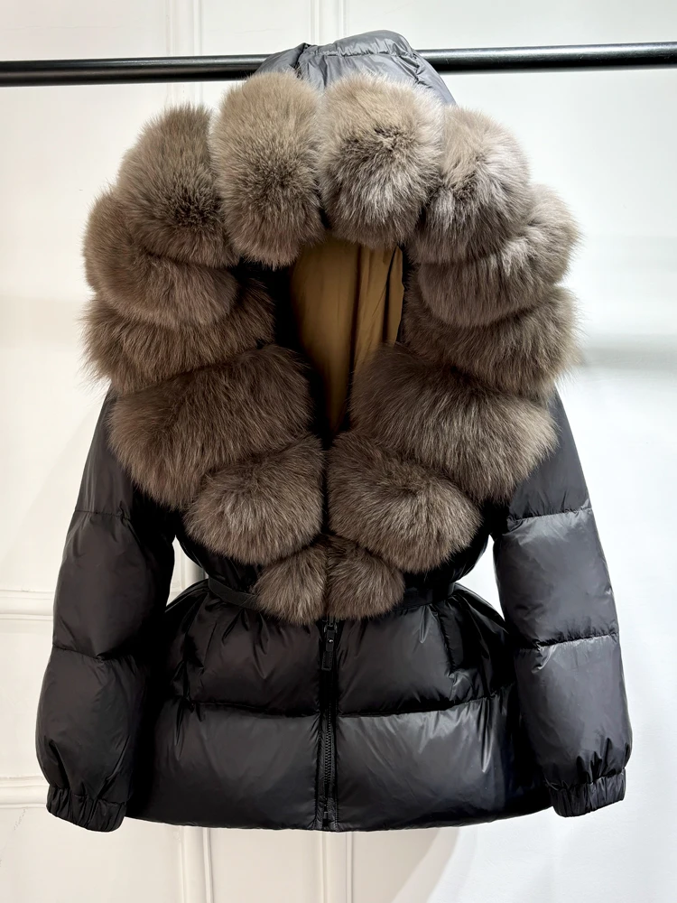 Janveny 2024 Winter Puffer Jacket Women Real Fox Fur Hooded Thick Warm 90% White Duck Down Coat Female Parkas Waterproof 2
