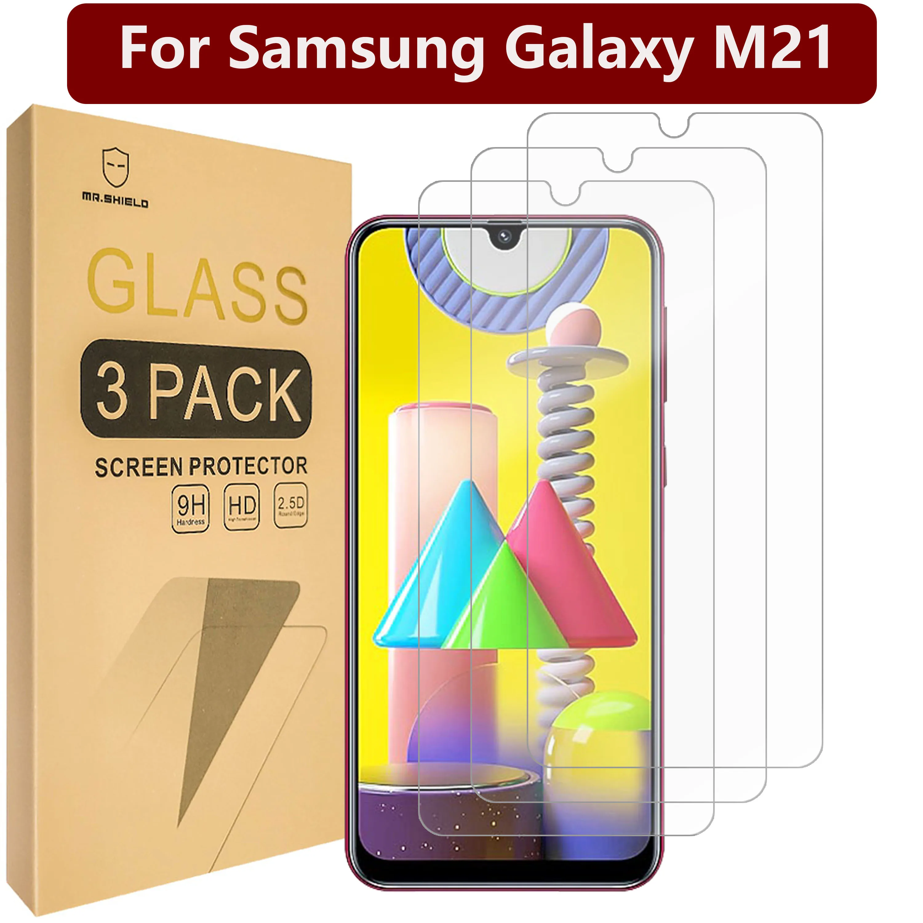 

Mr.Shield [3-Pack] Designed For Samsung Galaxy M21 [Tempered Glass] [Japan Glass with 9H Hardness] Screen Protector