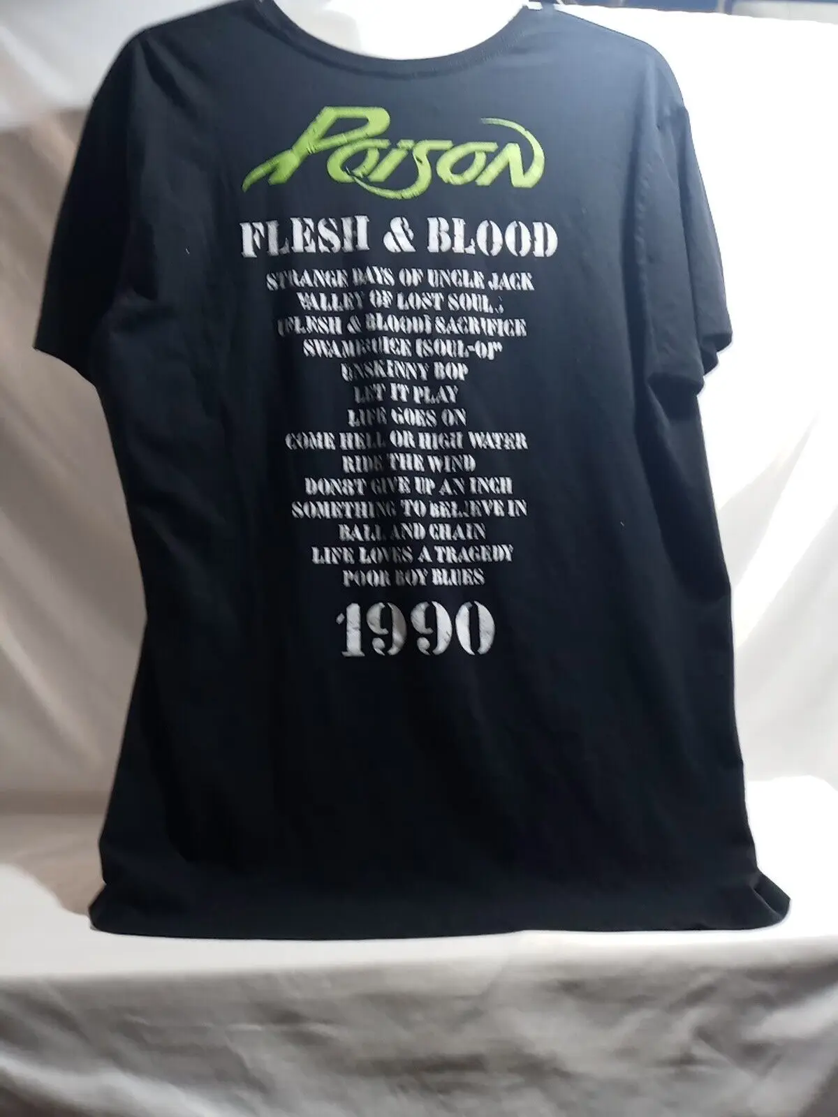 T-Shirt Vintage Nera Da Uomo Poison Flesh & Blood 1990 Concert Tour