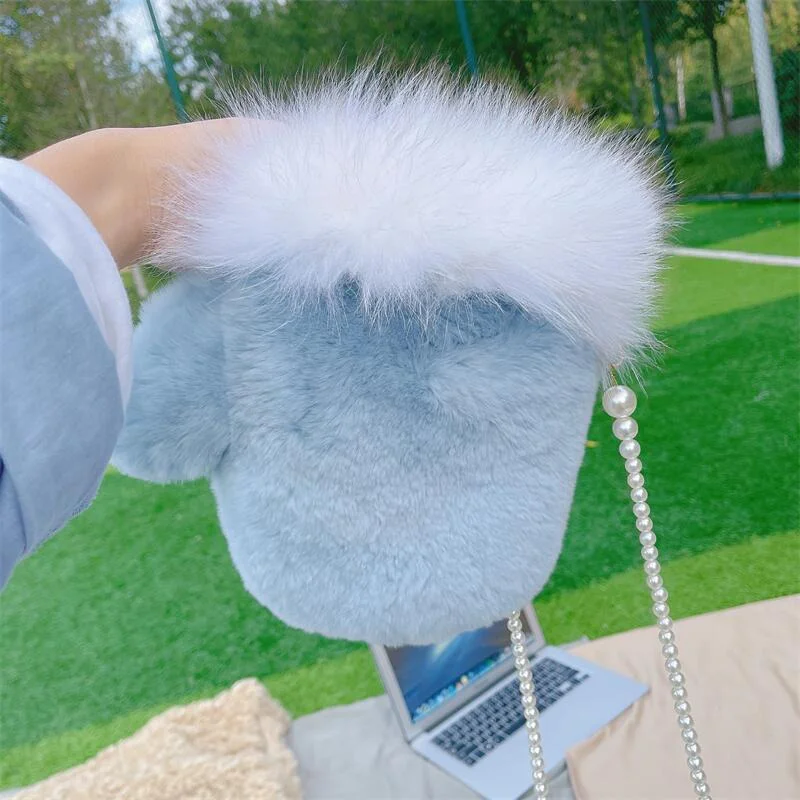 Fall Fashion Mobile Phone Bag Designer High-Grade Natural Rex Rabbit Fur Ladies Large Capacity Shoulder Purse Luxury Fur Bag