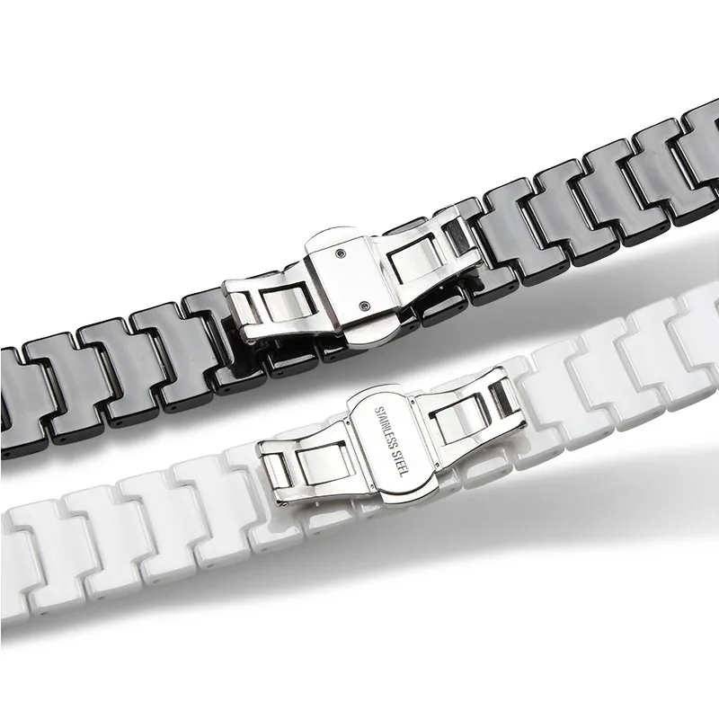 Elegant Ceramic Watch Strap with Folding Butterfly Buckle - Available in Multiple Sizes