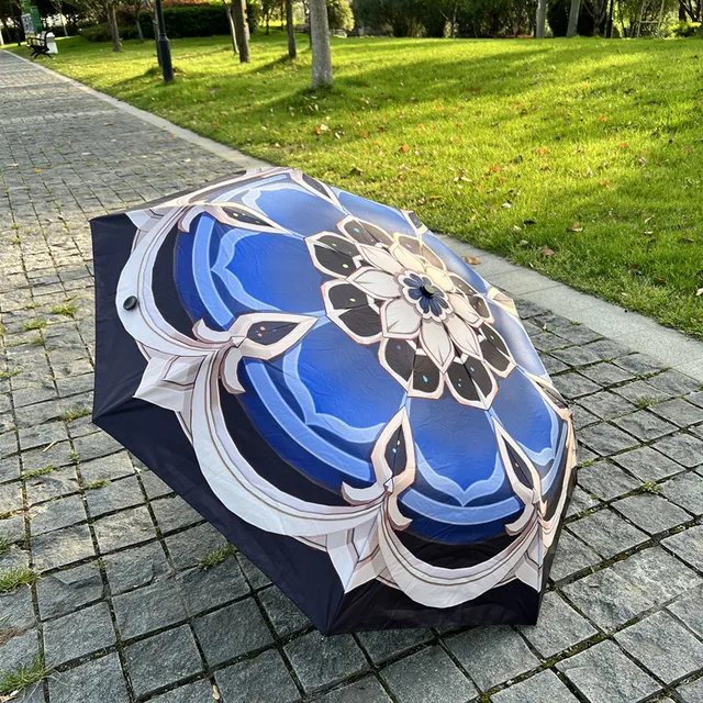Genshin Ütés Vándor Esernyő Scaramouche Vinil Hordozható Három Összecsukható Szélálló Uv-Ellenes Utazás Napsütéses Esős Otaku - Image 2
