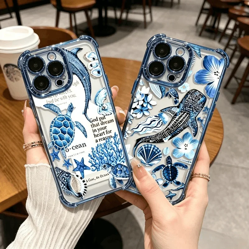 Blue Ocean Plating Cute Phone Case