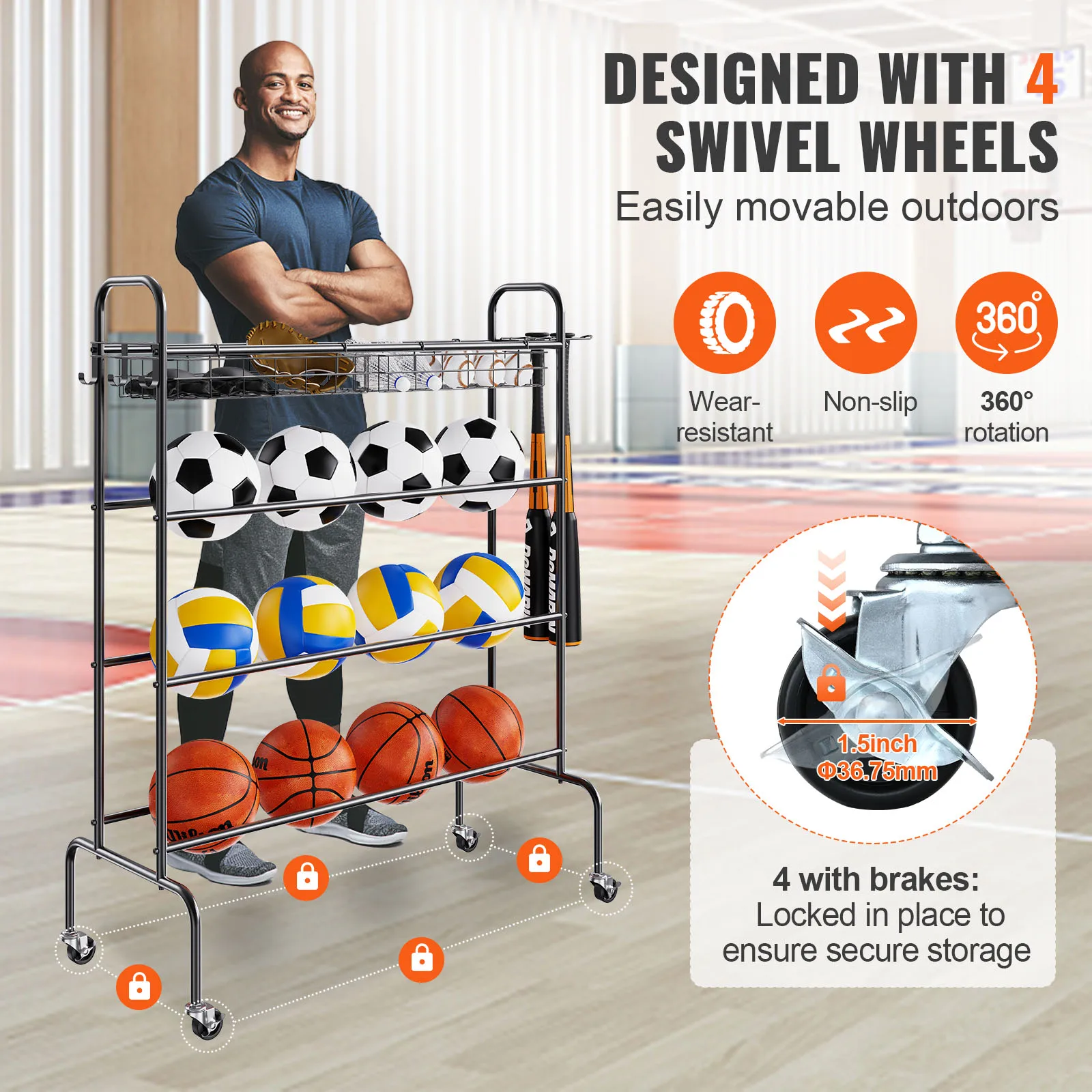 4-Layer Rolling Basketball Rack – Shooting Training & Storage 3